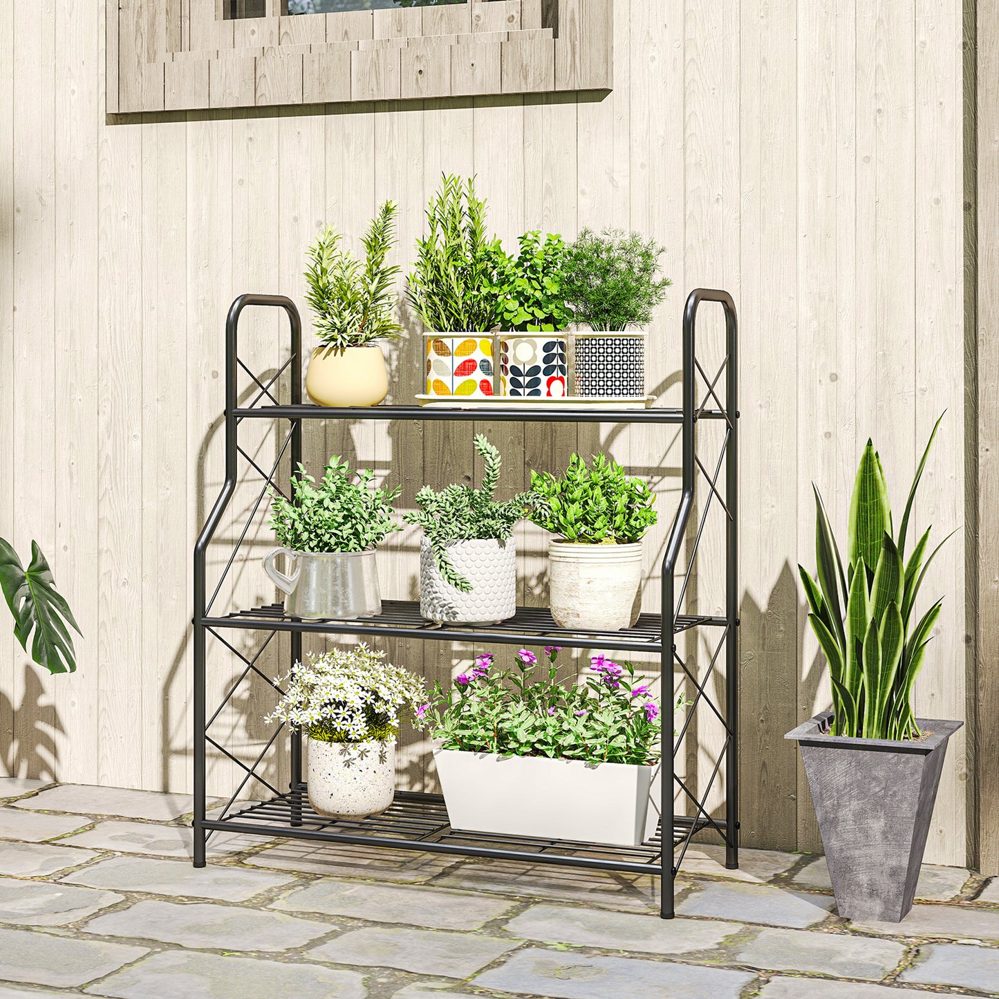 Outsunny Soporte Para Plantas De 3 Niveles De Metal 69x28,5x78 Cm Negro_1