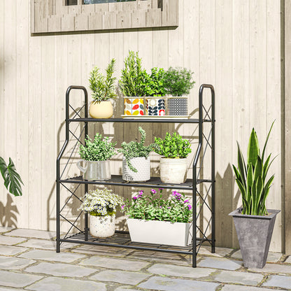 Outsunny Soporte Para Plantas De 3 Niveles De Metal 69x28,5x78 Cm Negro_1