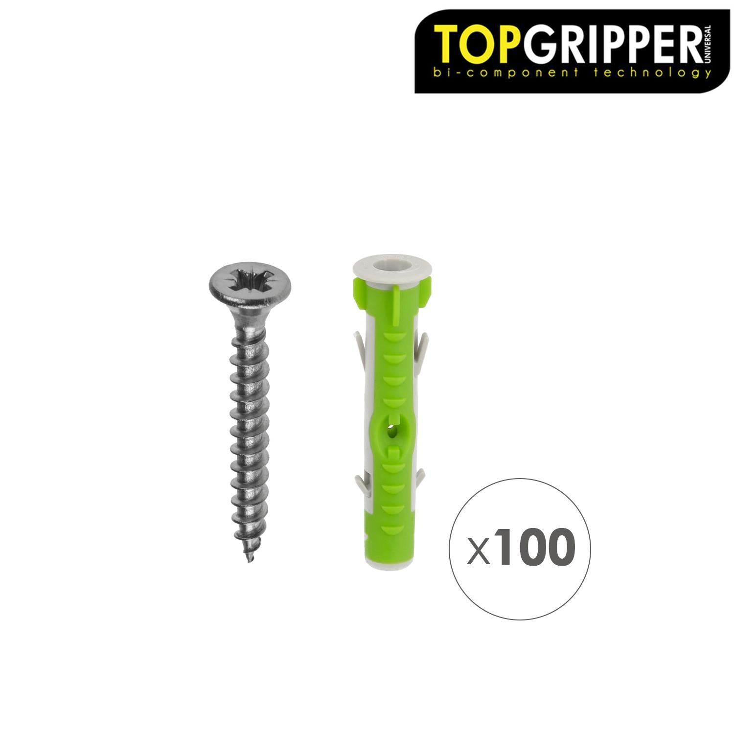Cubo Tacos Topgripper Bimaterial Con Tornillos Ø 8 Mm. 100 Piezas Taco Anclaje Universal, Taco Hormigon, Taco Pladur