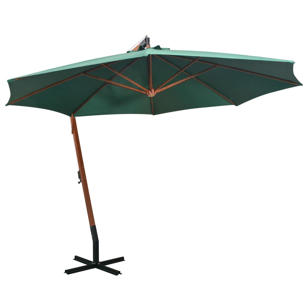 Vidaxl Sombrilla Colgante Con Palo De Madera Verde 350 Cm_0