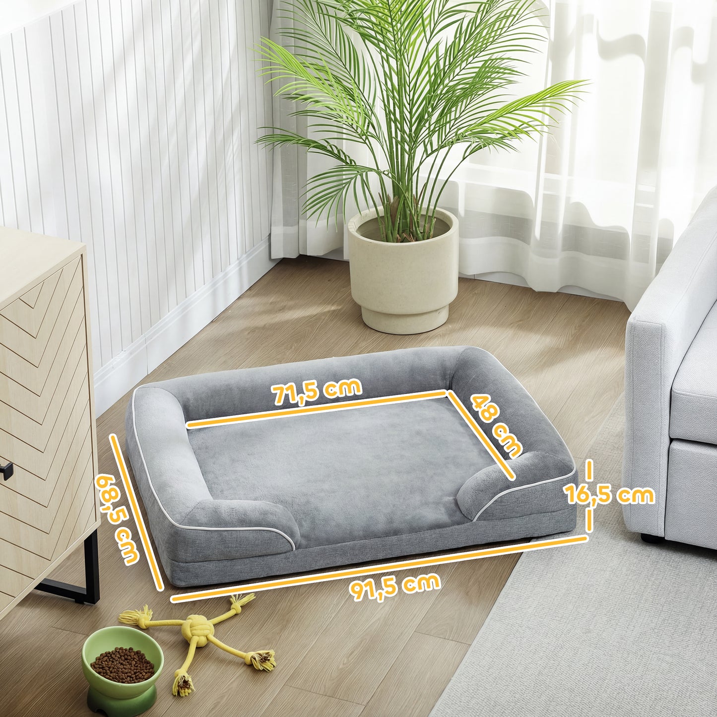Pawhut Cama Para Perros Medianos Con Base Antideslizante 91,5x68,5x16,5 Cm Gris_2