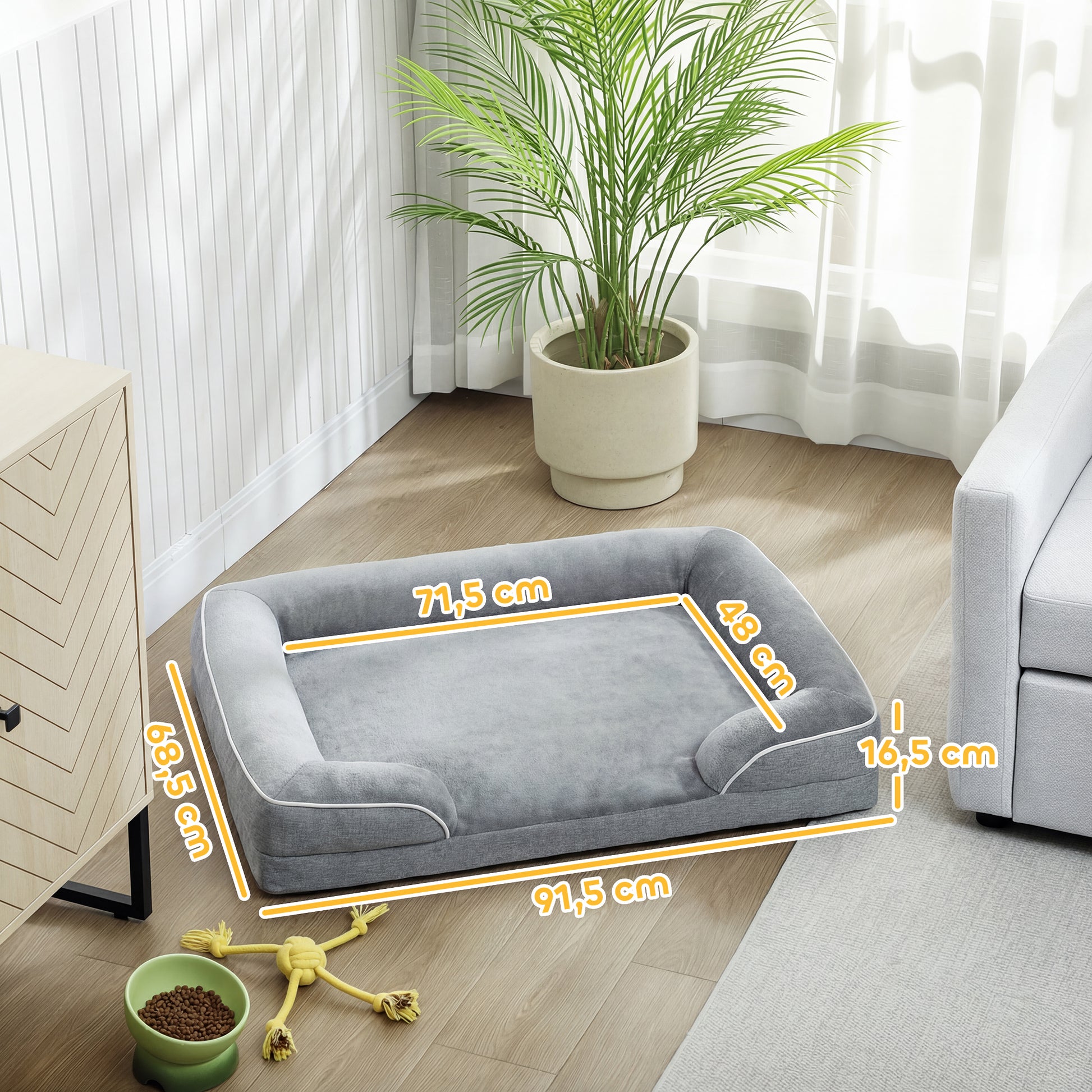 Pawhut Cama Para Perros Medianos Con Base Antideslizante 91,5x68,5x16,5 Cm Gris_2