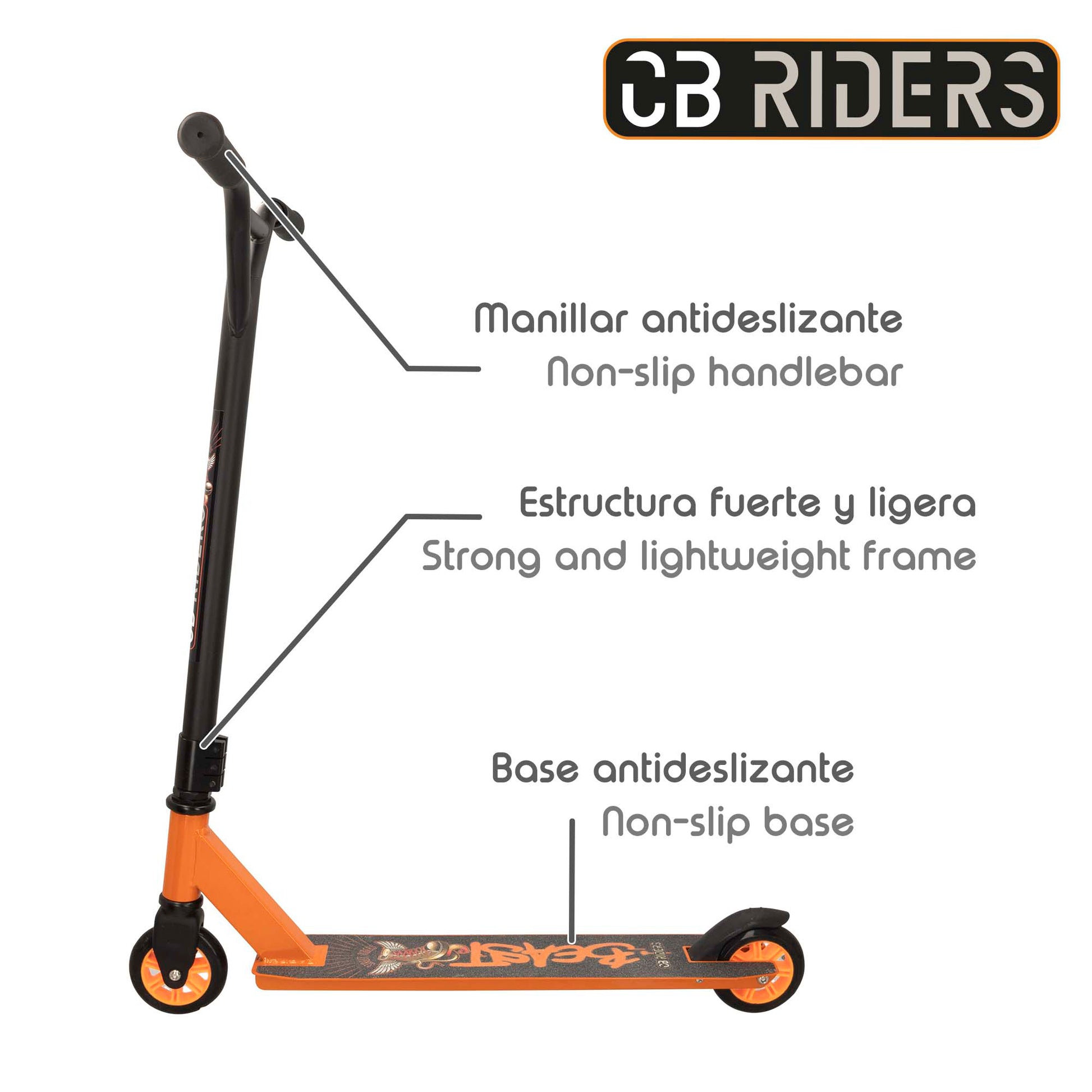 Patinete 2 Ruedas Acrobático Negro Y Naranja Cb Riders_2