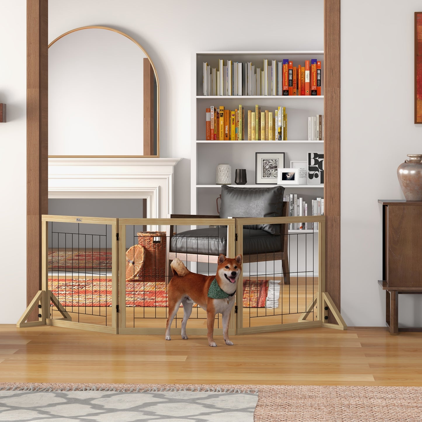 Pawhut Barrera Para Perros Plegable De 3 Paneles 210x44x70 Cm Madera Natural_1