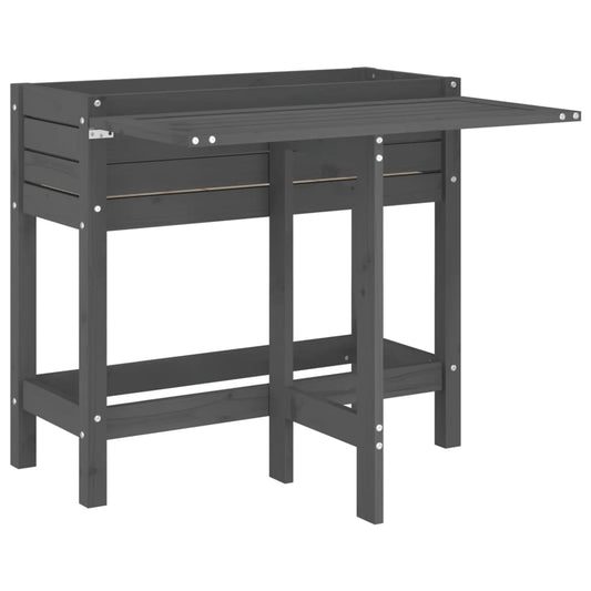 Jardinera Con Tapa Plegable Madera Maciza De Pino Gris_0
