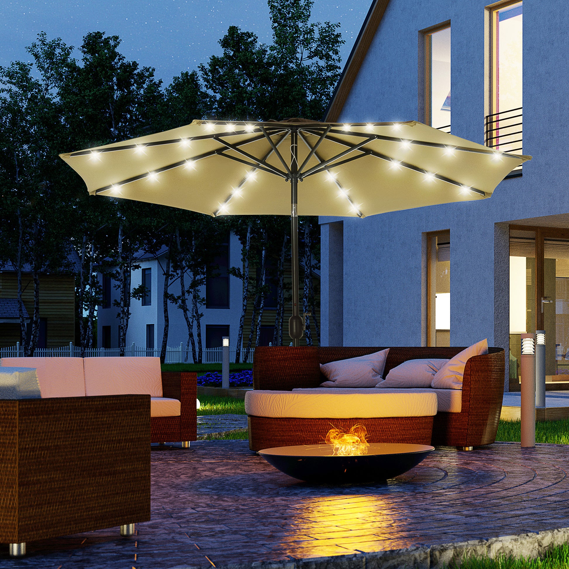 Outsunny Sombrilla De Jardín Ø268x238 Cm Con 24 Luces Led Solar Marrón_1