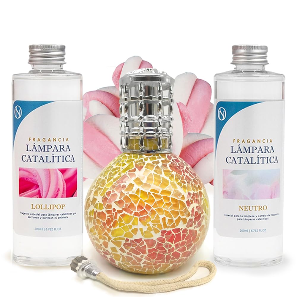 Pack Ahorro Lámpara Catalítica Mosaico Bicolor + Fragancia Lollipop 500ml + Limpiador Neutro 200ml + Mecha Repuesto_0