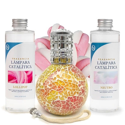 Pack Ahorro Lámpara Catalítica Mosaico Bicolor + Fragancia Lollipop 500ml + Limpiador Neutro 200ml + Mecha Repuesto_0