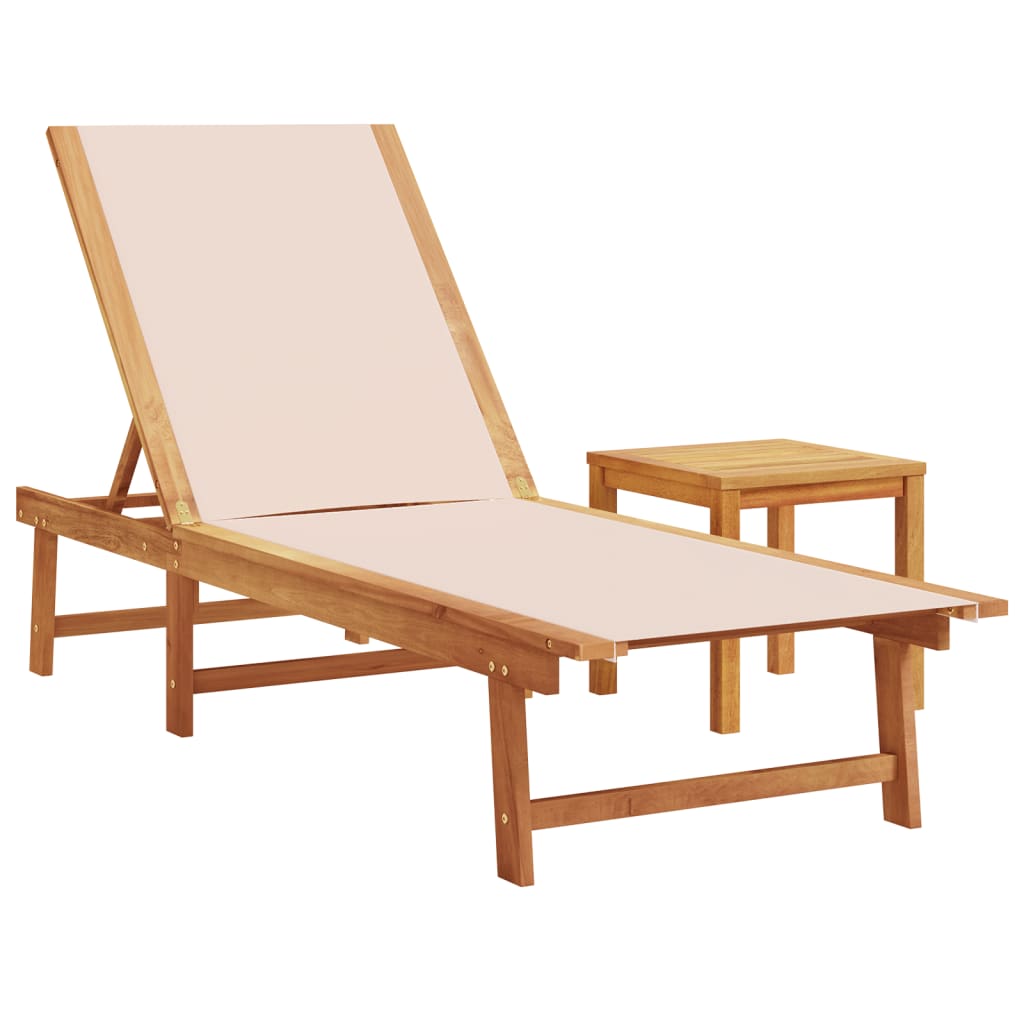 Tumbona Con Mesa Madera Maciza De Acacia Y Textileno Crema / Vetonek_2