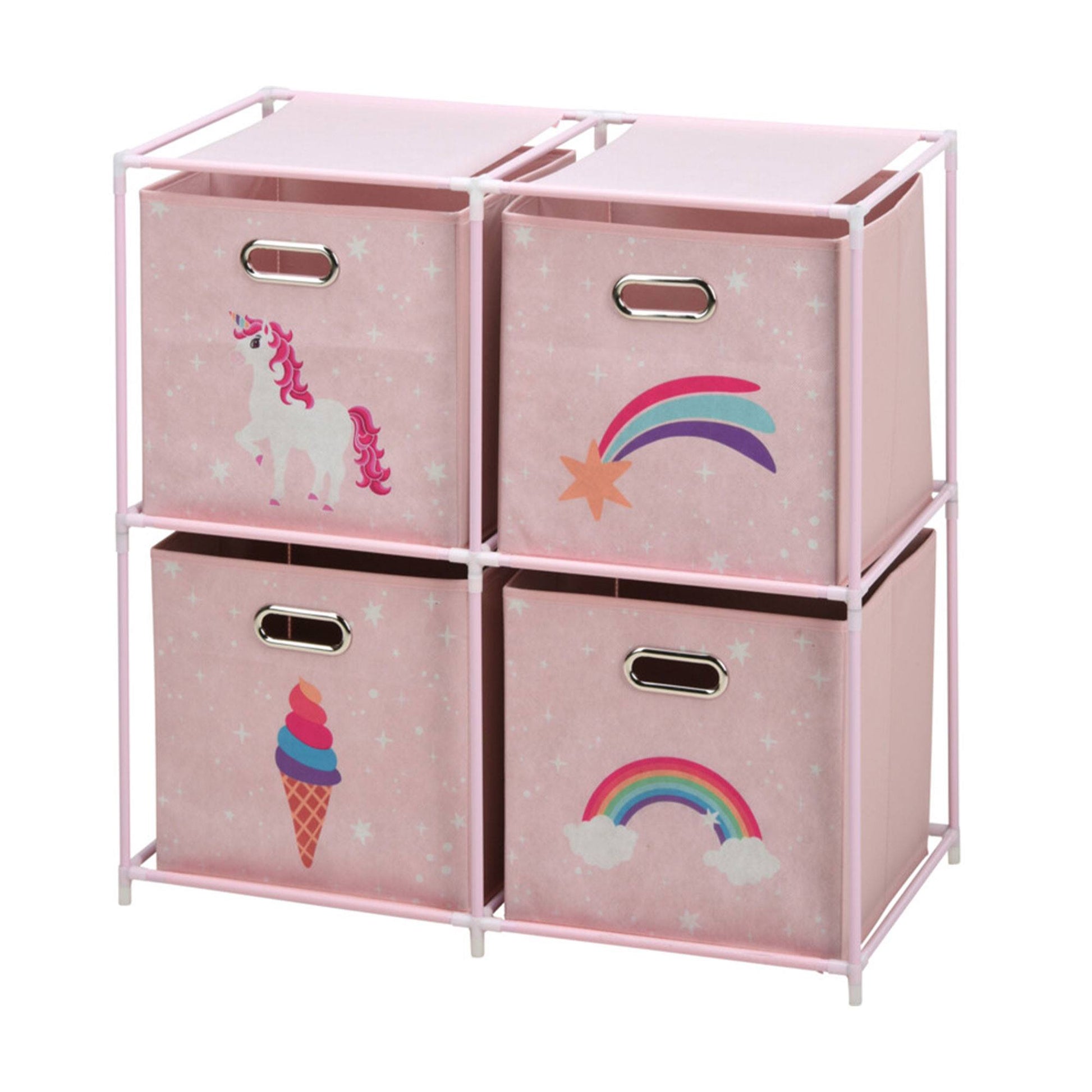 Well Home Cajonera Infantil De 4 Compartimentos Con Marcos De Metal Y Color Rosa_0
