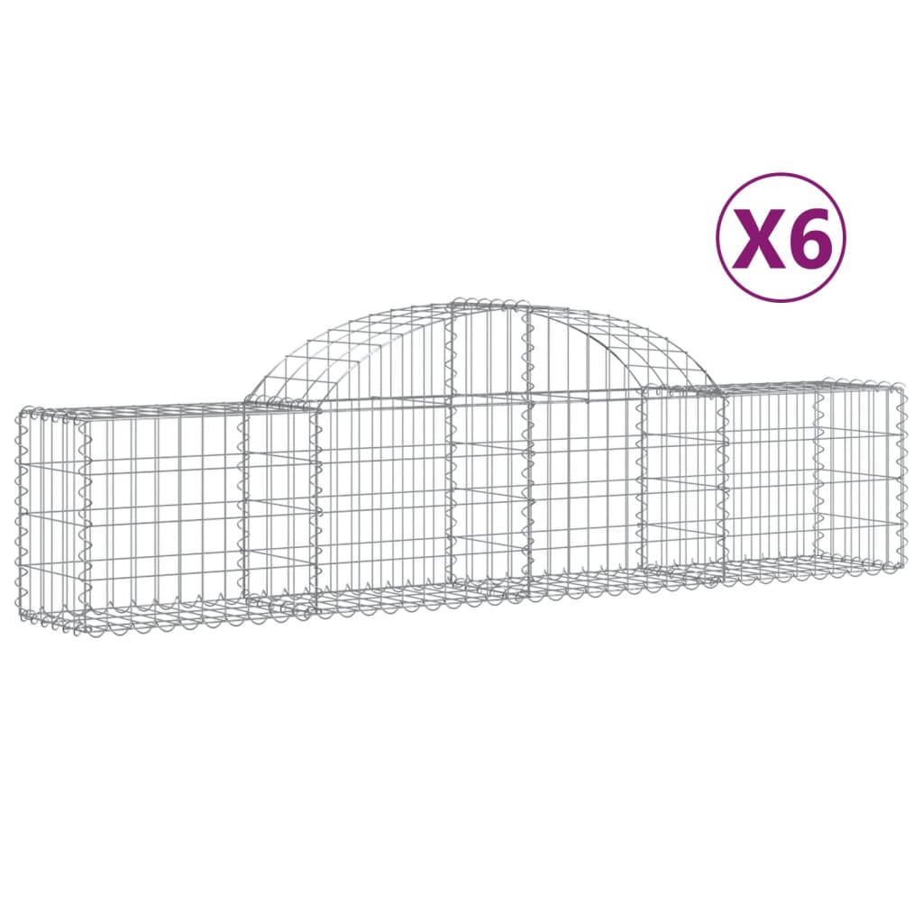 Cestas De Gaviones 6 Uds Forma De Arco Hierro 200x30x40/60 Cm_0