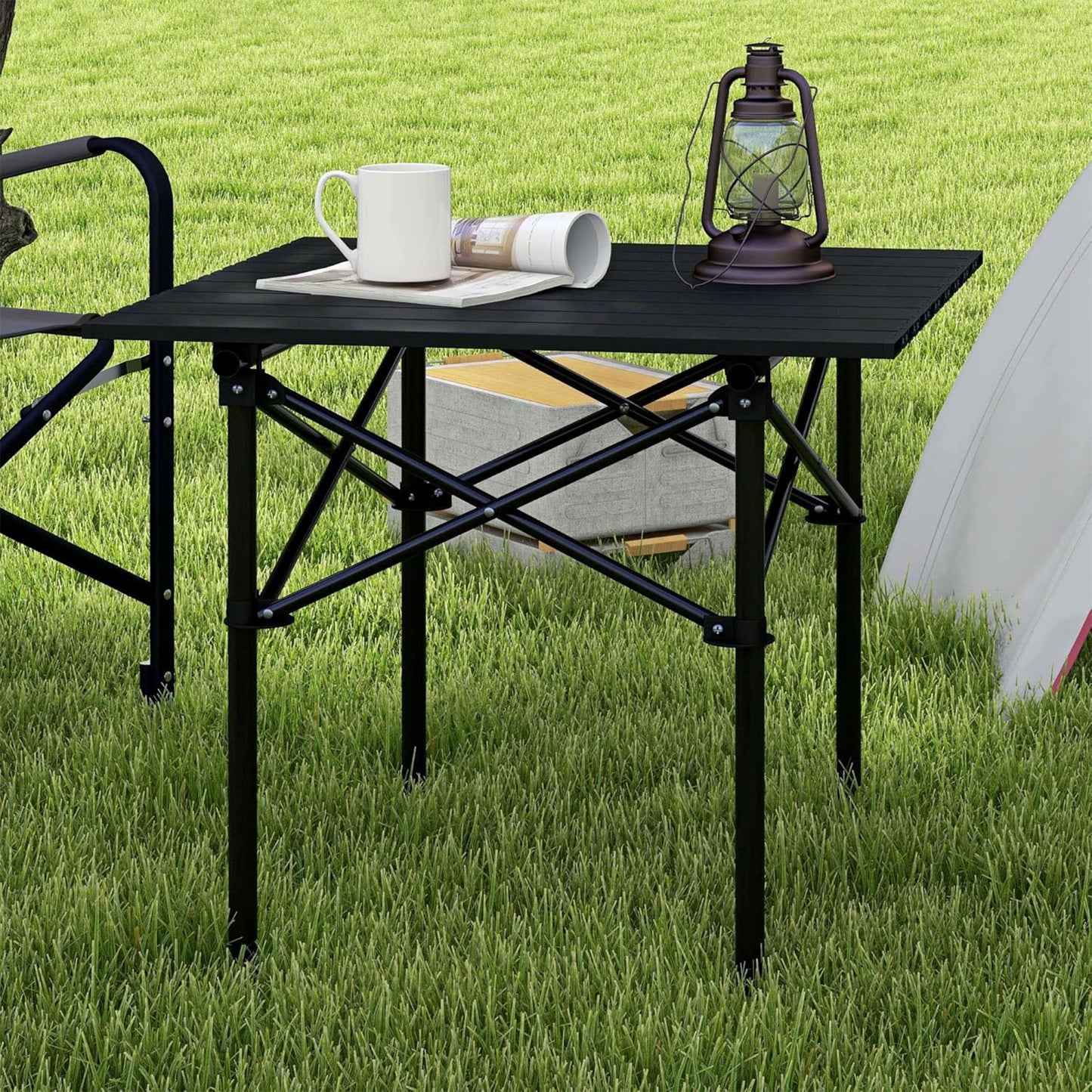 Well Home Mesa Plegable En Metal Color Negro 70x70x69cm