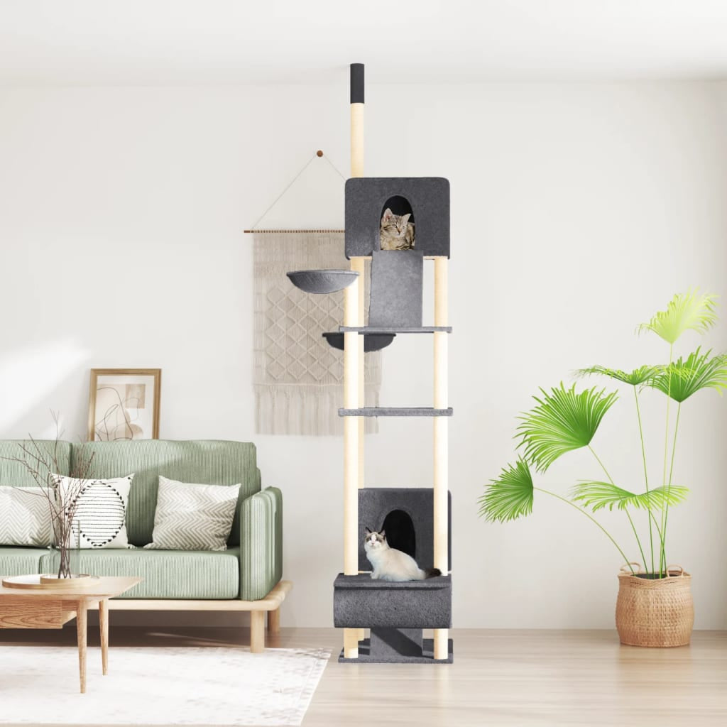 Vidaxl Árbol Rascador Para Gatos Suelo A Techo Gris Oscuro 277-303 Cm_1