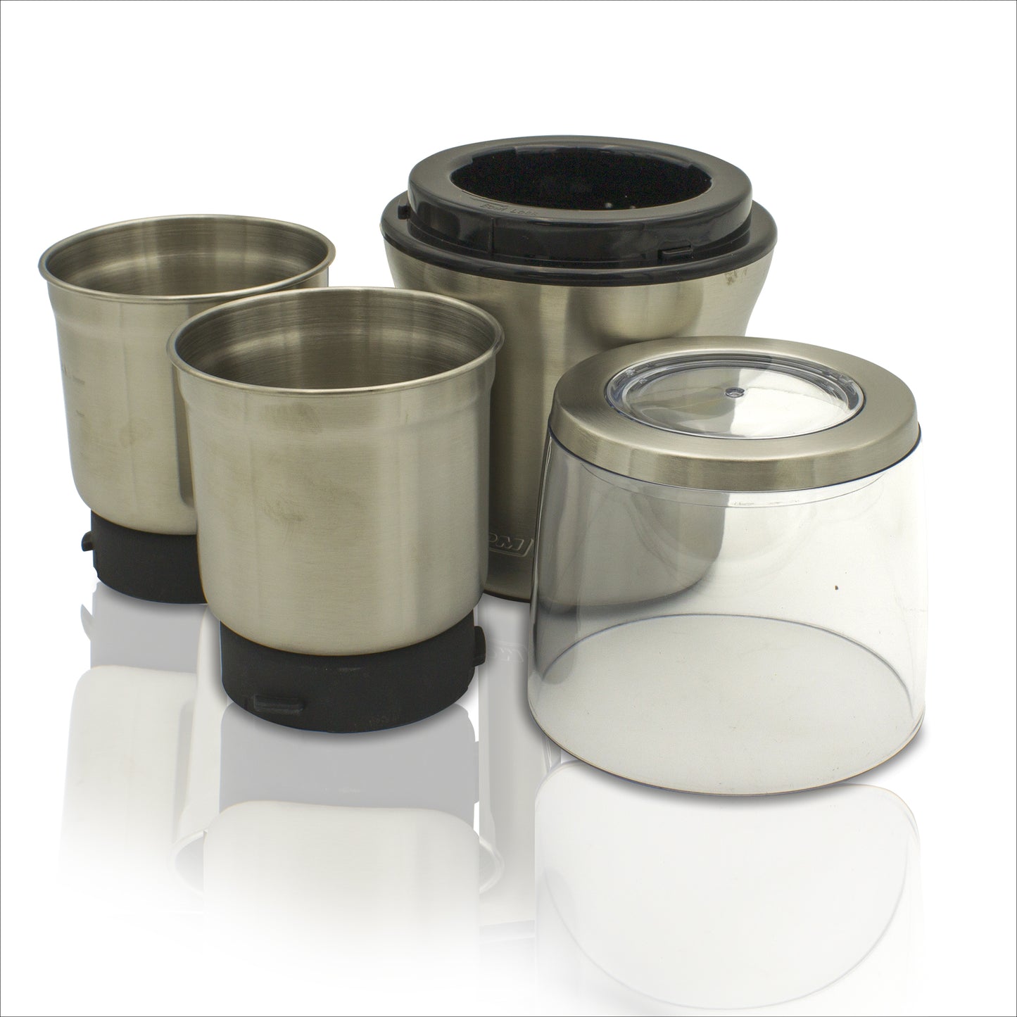 Molinillo Café Eléctrico, Picador Multiusos, Doble Cuchilla Corte Y 2 Vasos En Acero Inox, Función Pulso Mpm Mmk-06m, Plata, 200w