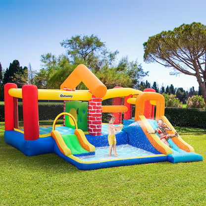 Outsunny Castillo Hinchable Con 2 Toboganes 2 Camas Salto Piscina 380x370x230 Cm_1