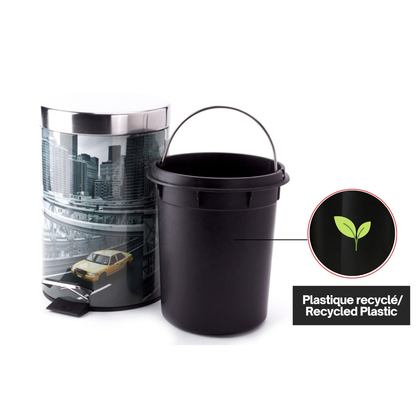 Cubo De Basura 3l Con Tapa Msv new York De Acero Inoxidable 16,5 X 25,6 Cm_3