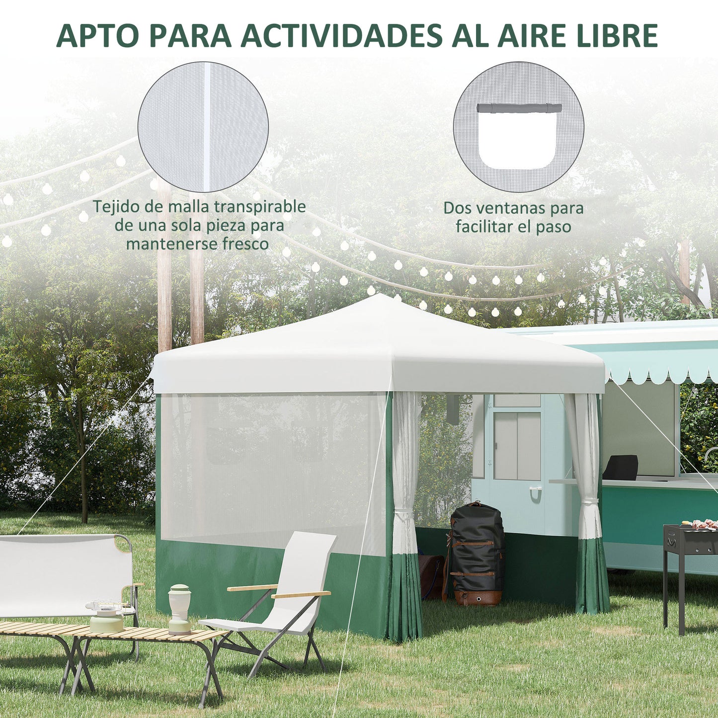 Outsunny Carpa Plegable 3x3 M Con Paredes Laterales Altura Ajustable Blanco_5