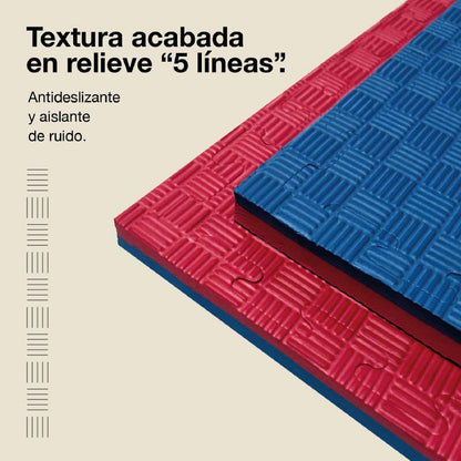 Tatami Puzzle 2cm 100x100cm, Pack 4 Unidades – Superficie 5 Líneas Rojo/azul Jowy_3