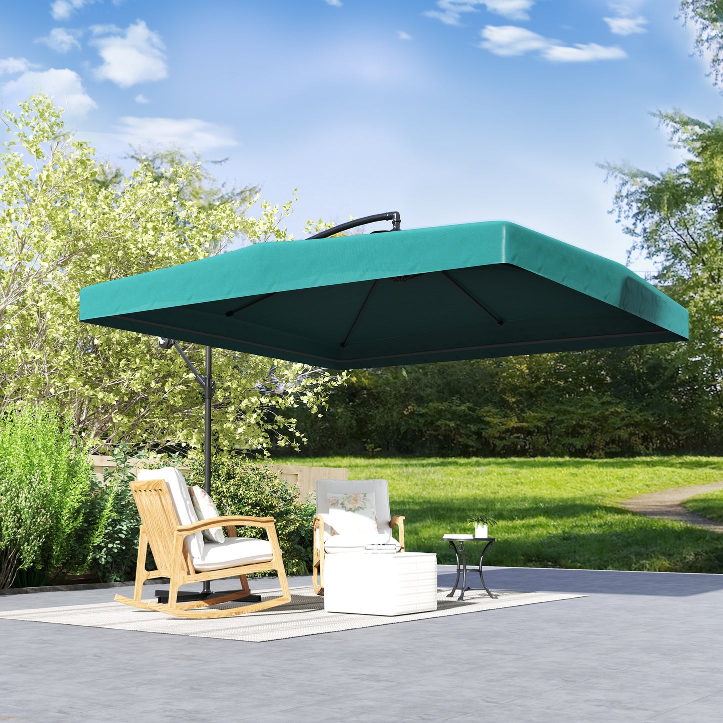 Outsunny Parasol Excéntrico Ø295 Cm Con Ángulo Ajustable Base Cruzada Verde_4