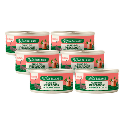 Pack Guiso del pescador salmón y cerdo para gatos 6 x 80 g Wild Balance