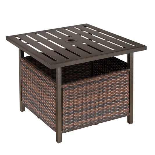 Outsunny Mesa De Comedor Exterior De Ratán Orificio Para Parasol 55,5x55,5x46cm_0