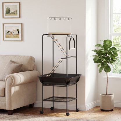 Pawhut Parque De Juegos Para Pájaros Con Ruedas Escaleras Columpio 63x63x163 Cm_1