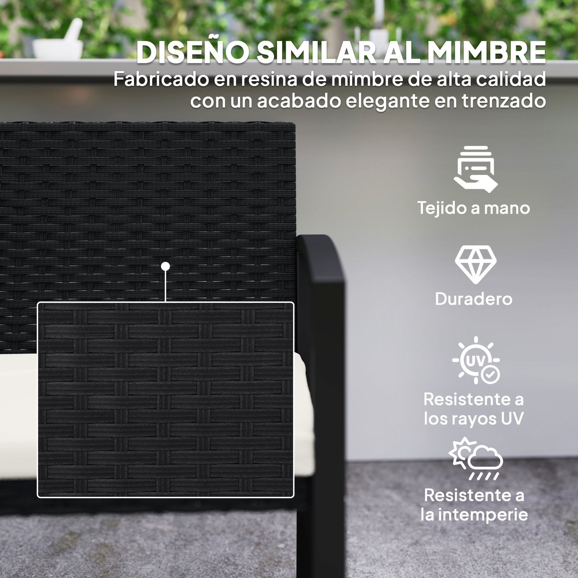 Outsunny Banco De Jardín De Ratán Sintético De 2 Plazas 103x58x78 Cm Negro Beige_4