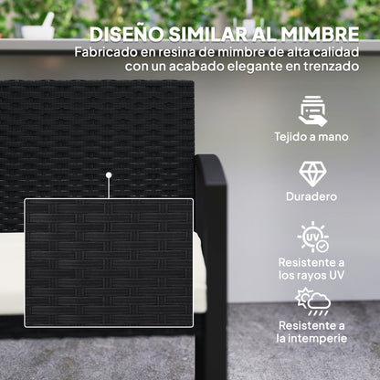 Outsunny Banco De Jardín De Ratán Sintético De 2 Plazas 103x58x78 Cm Negro Beige_4