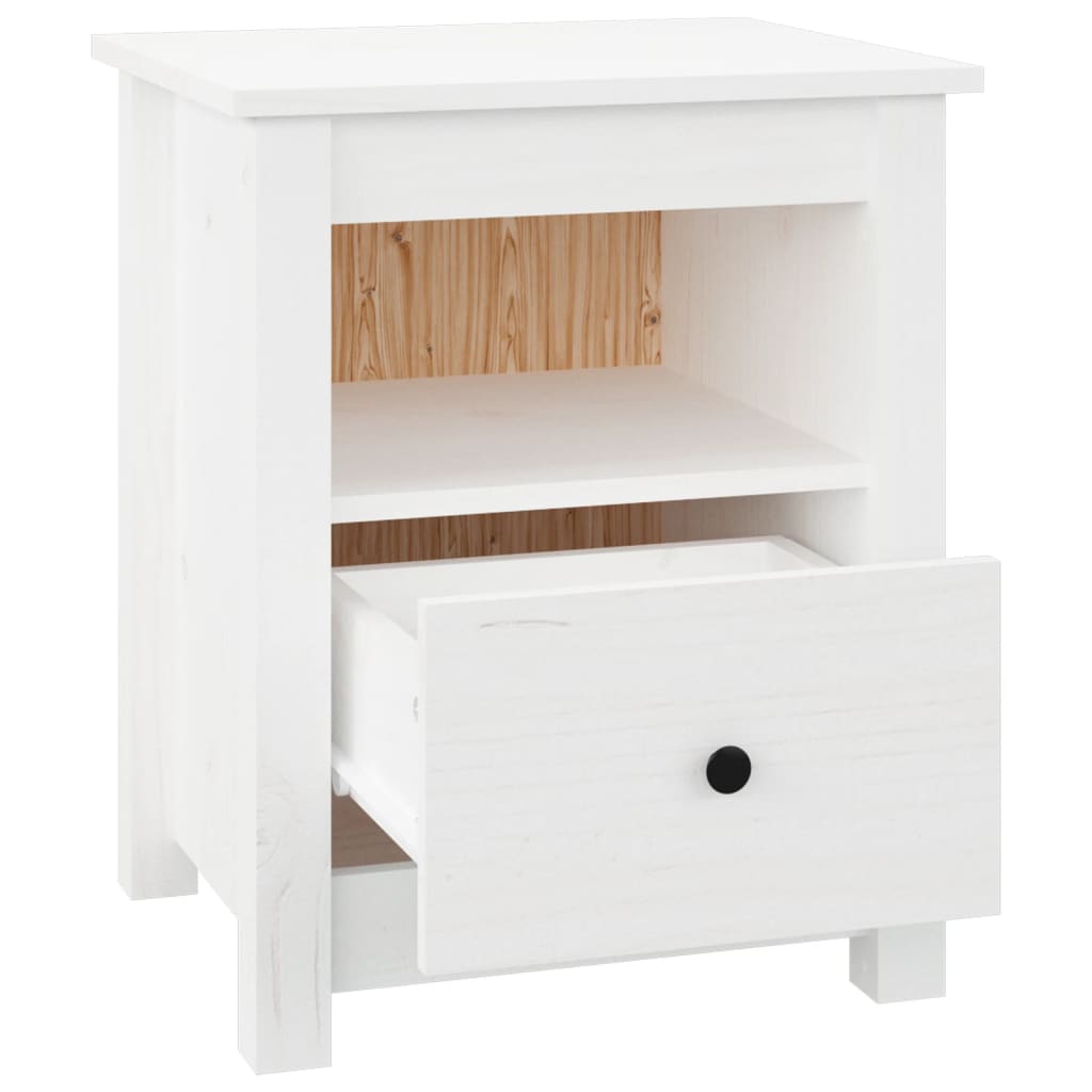 Mesita De Noche Madera Maciza De Pino Blanco 40x35x49 Cm_4