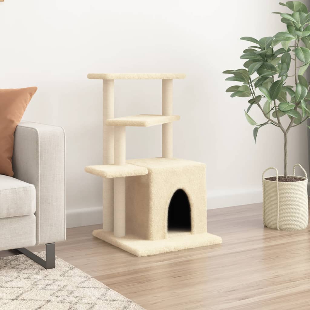 Rascador Para Gatos Con Postes De Sisal Color Crema 83,5 Cm_2