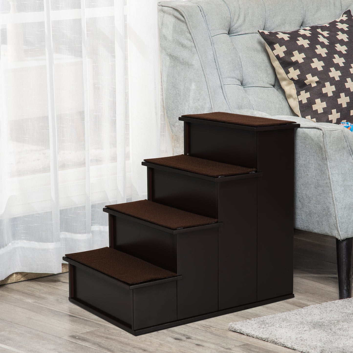 Pawhut Escalera Para Perros De 4 Peldaños Con Acolchados 40x59x54,2 Cm Marrón_1