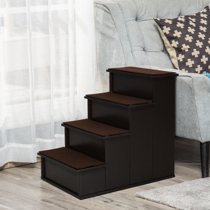 Pawhut Escalera Para Perros De 4 Peldaños Con Acolchados 40x59x54,2 Cm Marrón_1