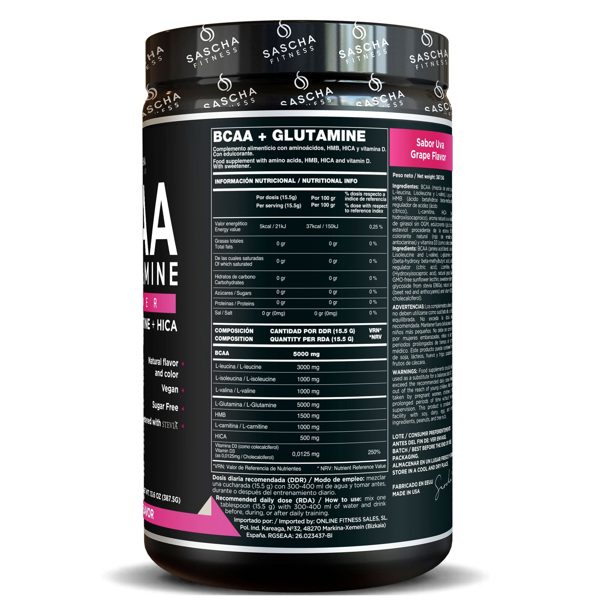 Bcaa + Glutamina Sabor Uva - Sascha Fitness España