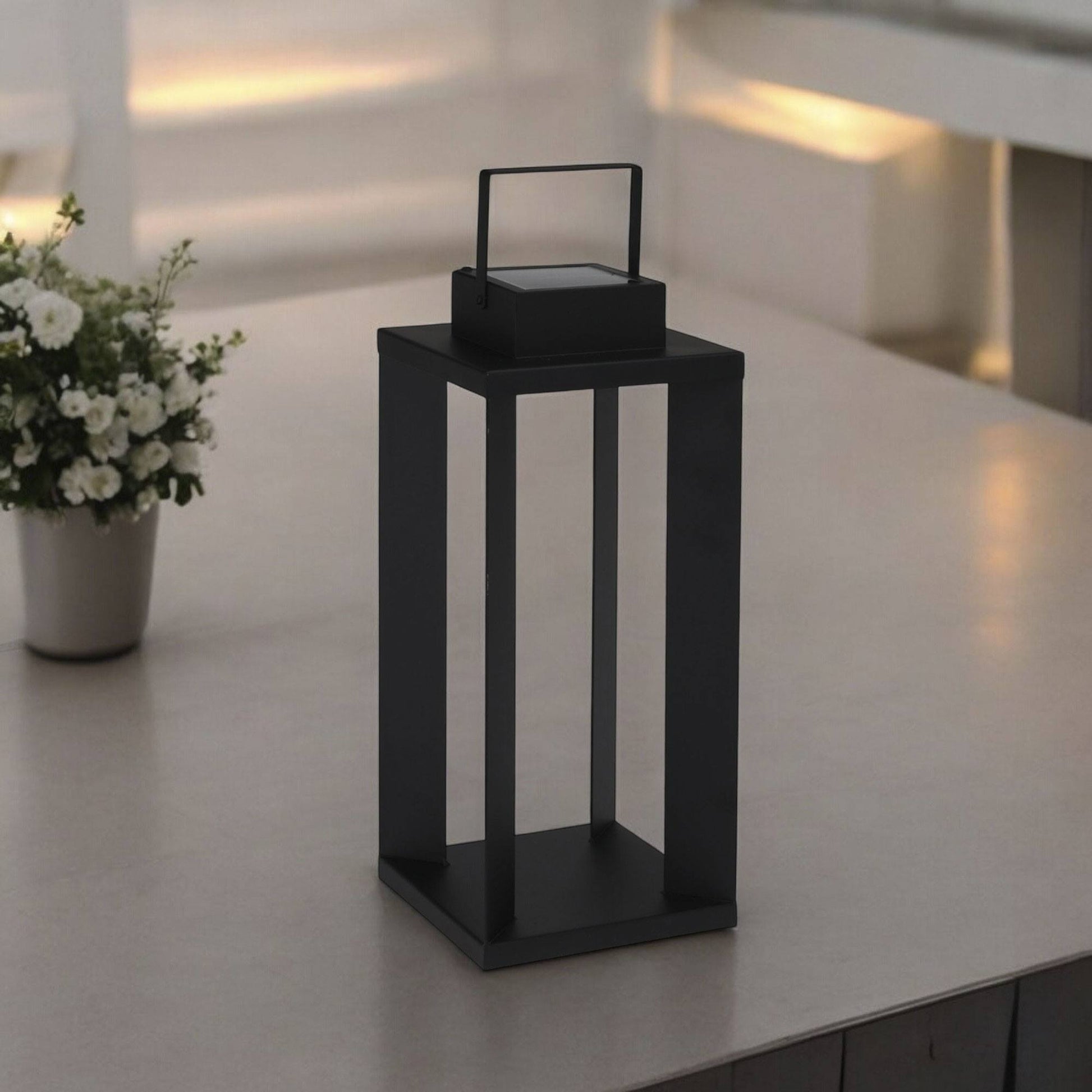 Well Home Linterna Solar De Metal En Negro Con 25 Luces Led Blanco Cálido 22x22x51,5cm_2