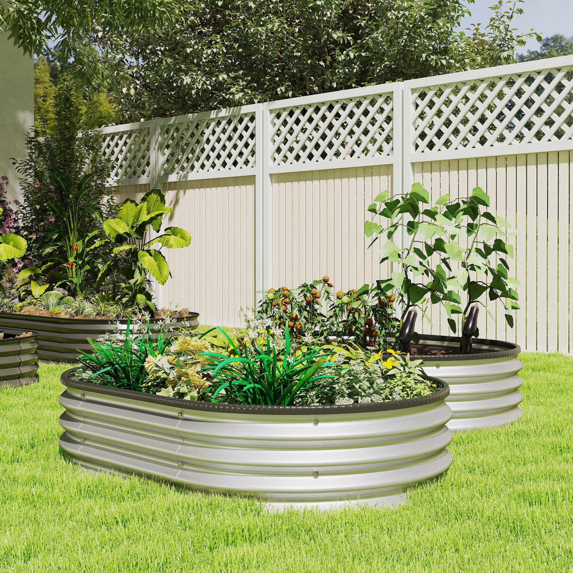 Outsunny Juego De 2 Jardineras Exterior Grandes De Acero 135x90x30 Cm Plateado_3