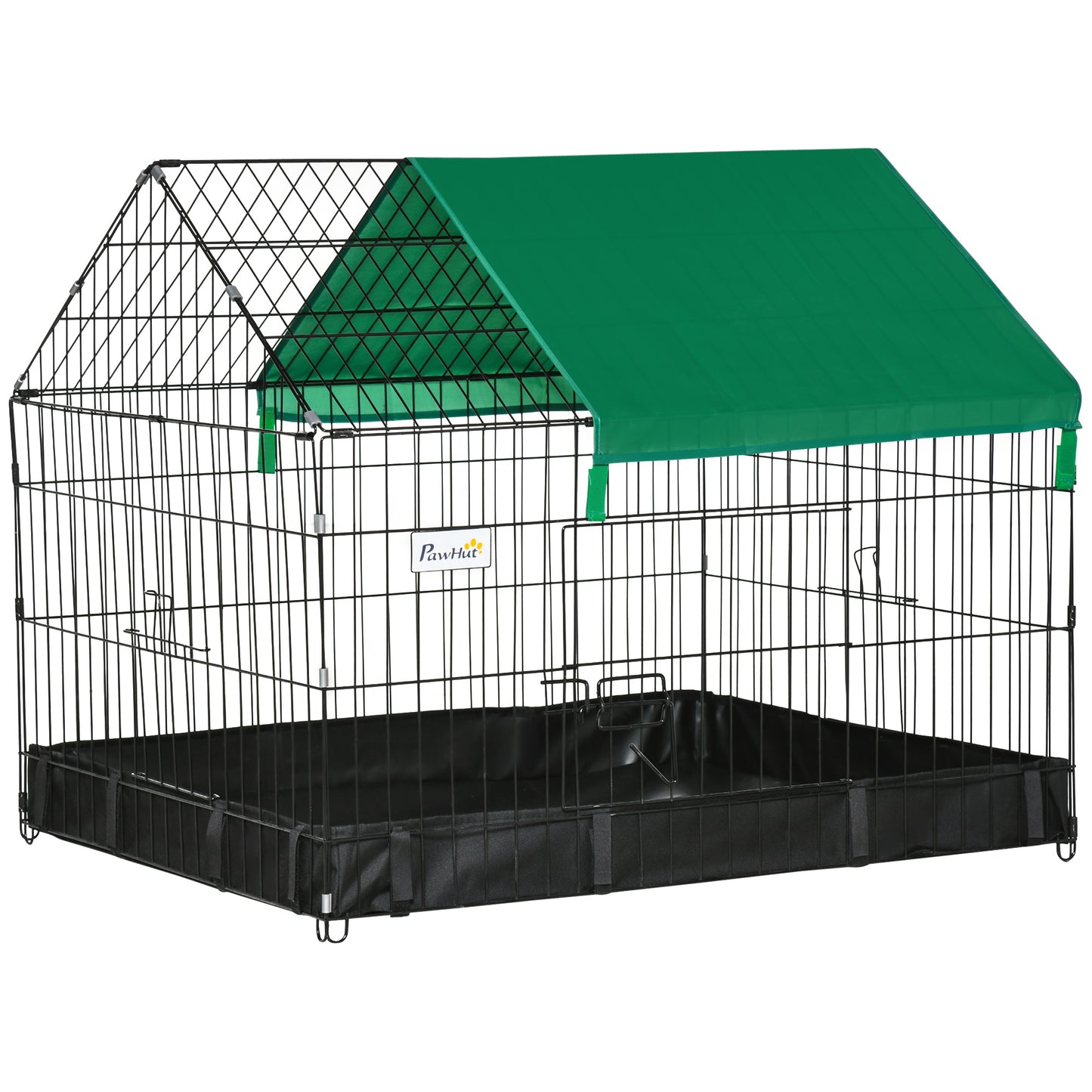 Pawhut Jaula Para Animales Pequeños Con 2 Puertas 90x75x75 Cm Negro Y Verde_0