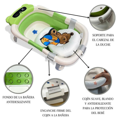 Bathby Bañera Plegable Para Bebés Recién Nacidos, Cojín Oso, Termómetro, Patas Antideslizantes (verde Oso)_4