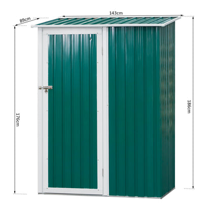 Outsunny Cobertizo De Acero 1,27㎡ 143x89x186cm Con Techo Inclinado Puerta Verde_2