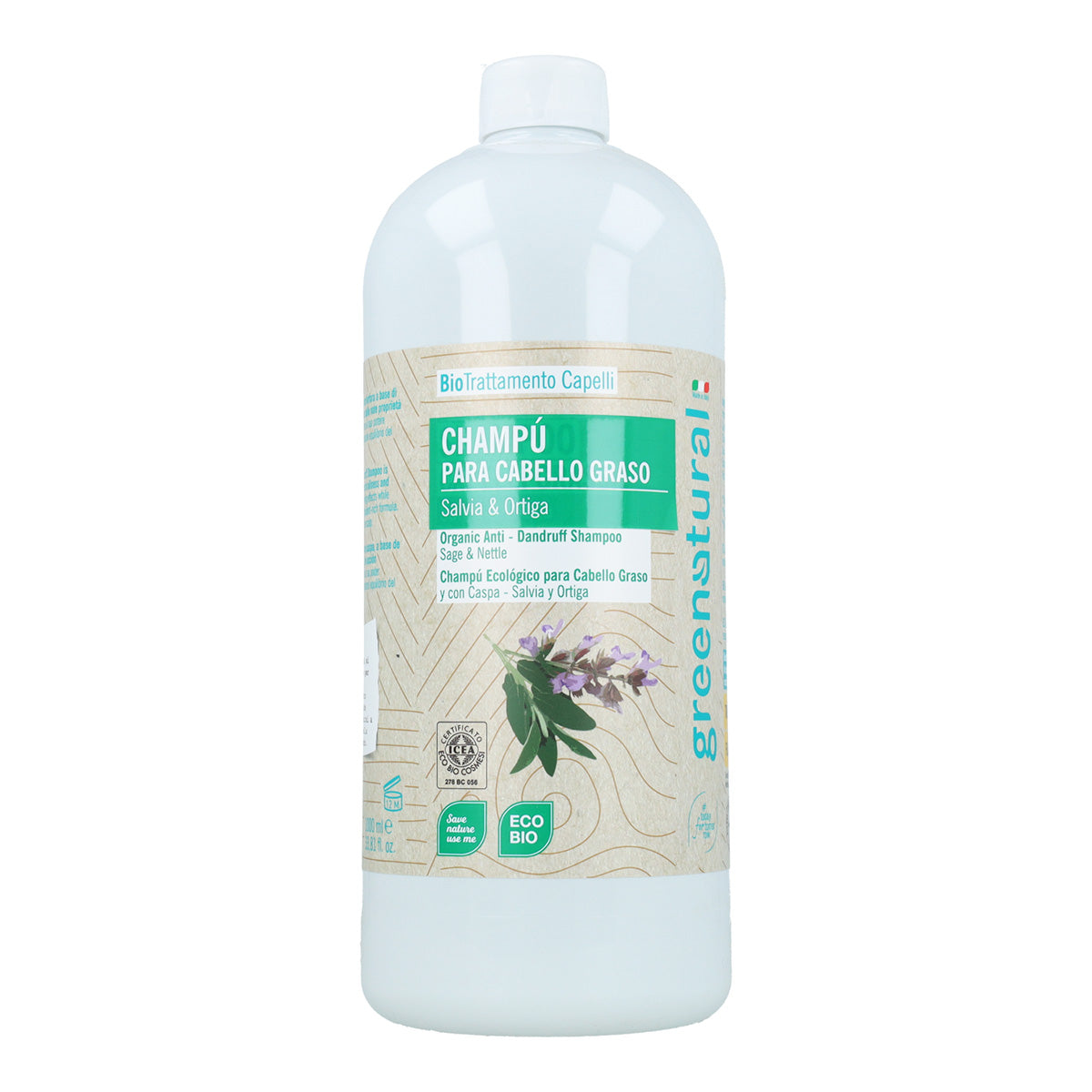 Champú Ecológico para Cabello Graso y con Caspa - Salvia y Ortiga Greenatural 1 L