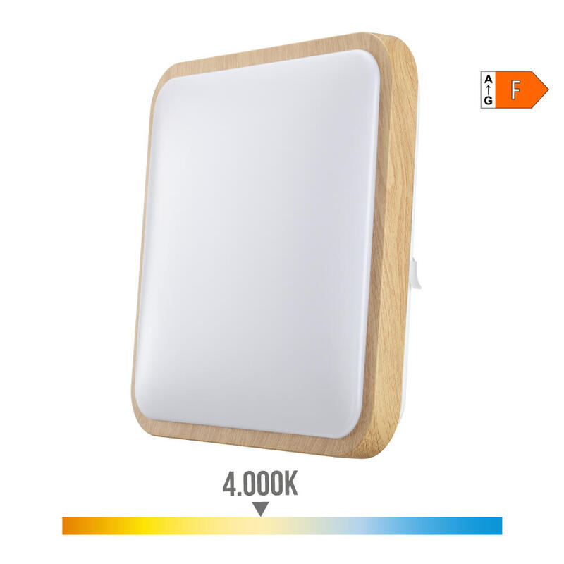 Aplique Superficie Cuadrado Led 18w 1820lm 4000k 33x33x7cm Efecto Madera Edm_0