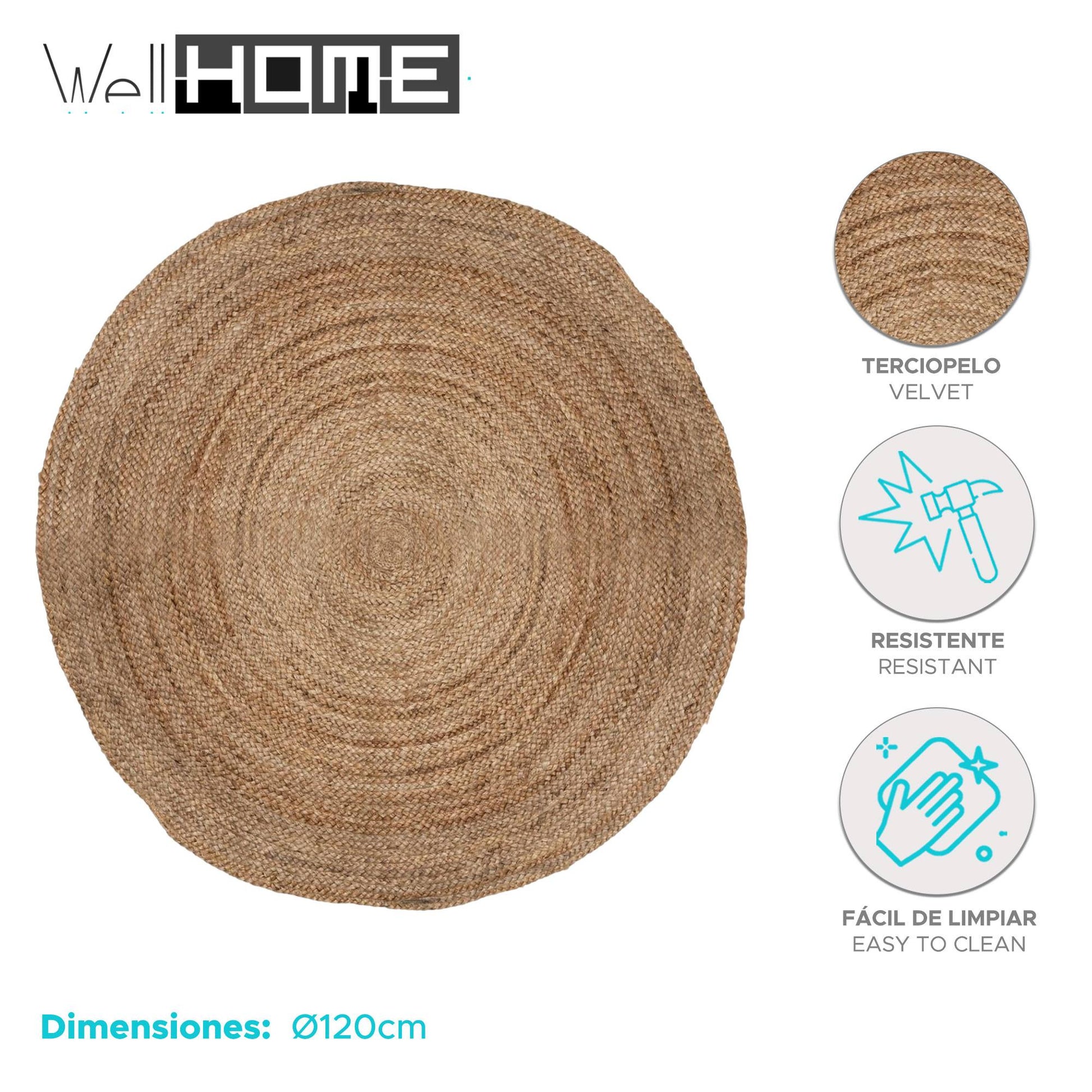 Well Home Alfombra De Yute Ø120x5cm