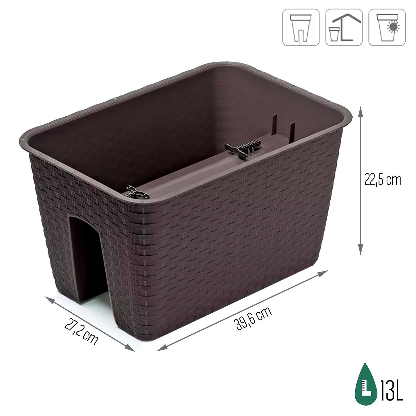 Macetero Cuadrado Ratolla 13l., Dimensiones (mm) 396x272x225, Color Ocre Oscuro_2