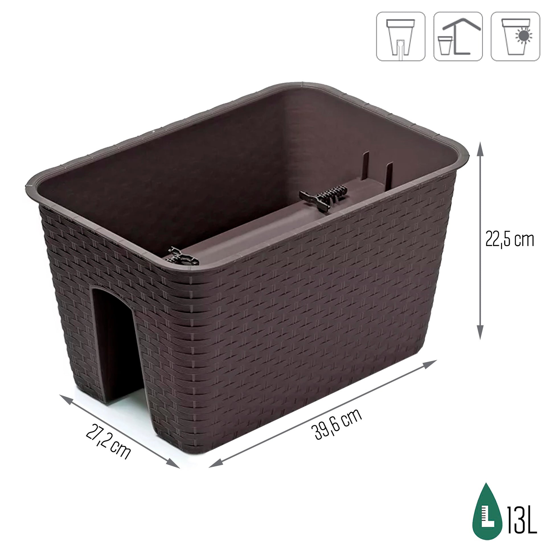 Macetero Cuadrado Ratolla 13l., Dimensiones (mm) 396x272x225, Color Ocre Oscuro