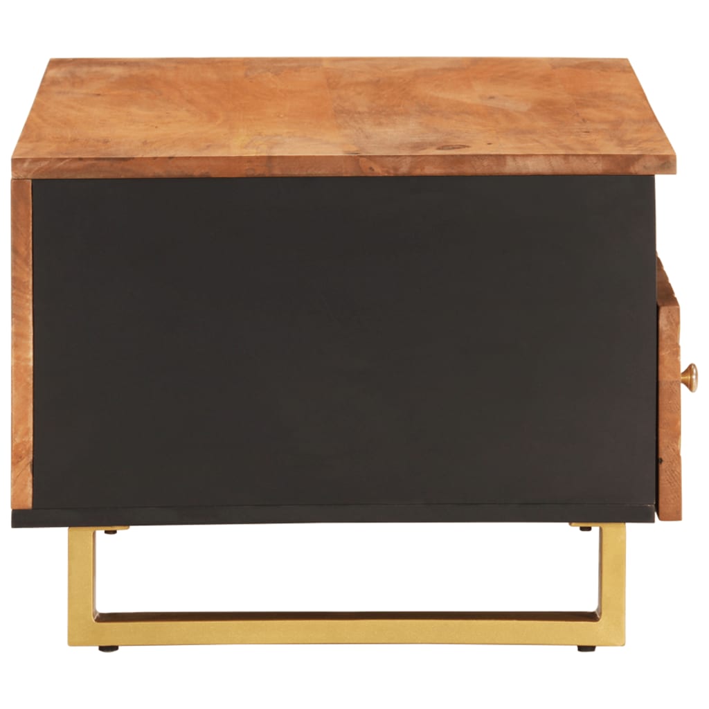 Mesa De Centro Madera Maciza Mango Negro Y Marrón 80x54x40 Cm_3