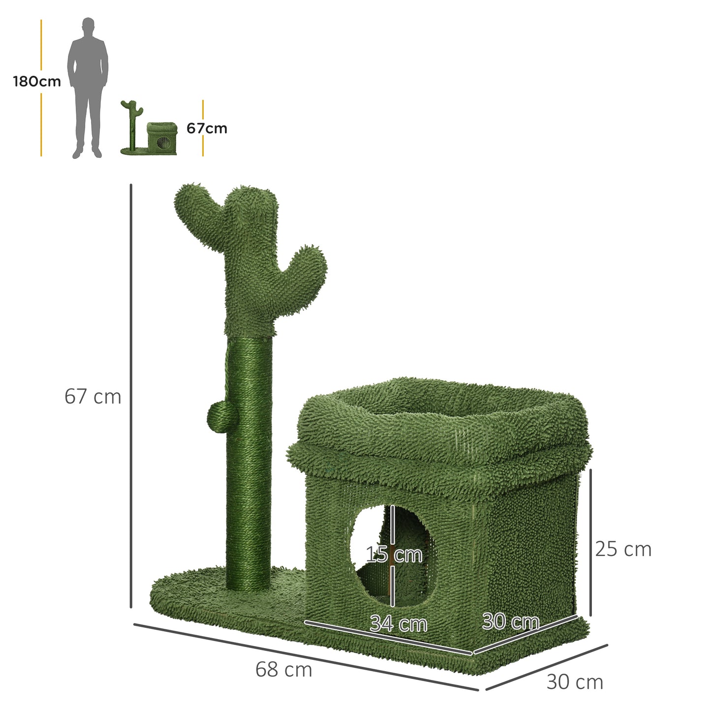 Pawhut Árbol Rascador De Cactus Para Gatos Altura Con Cama Caseta Poste Bola_2