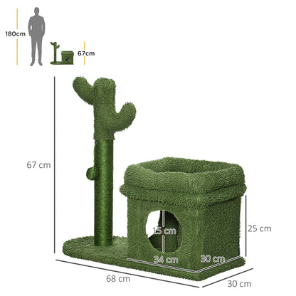 Pawhut Árbol Rascador De Cactus Para Gatos Altura Con Cama Caseta Poste Bola_2