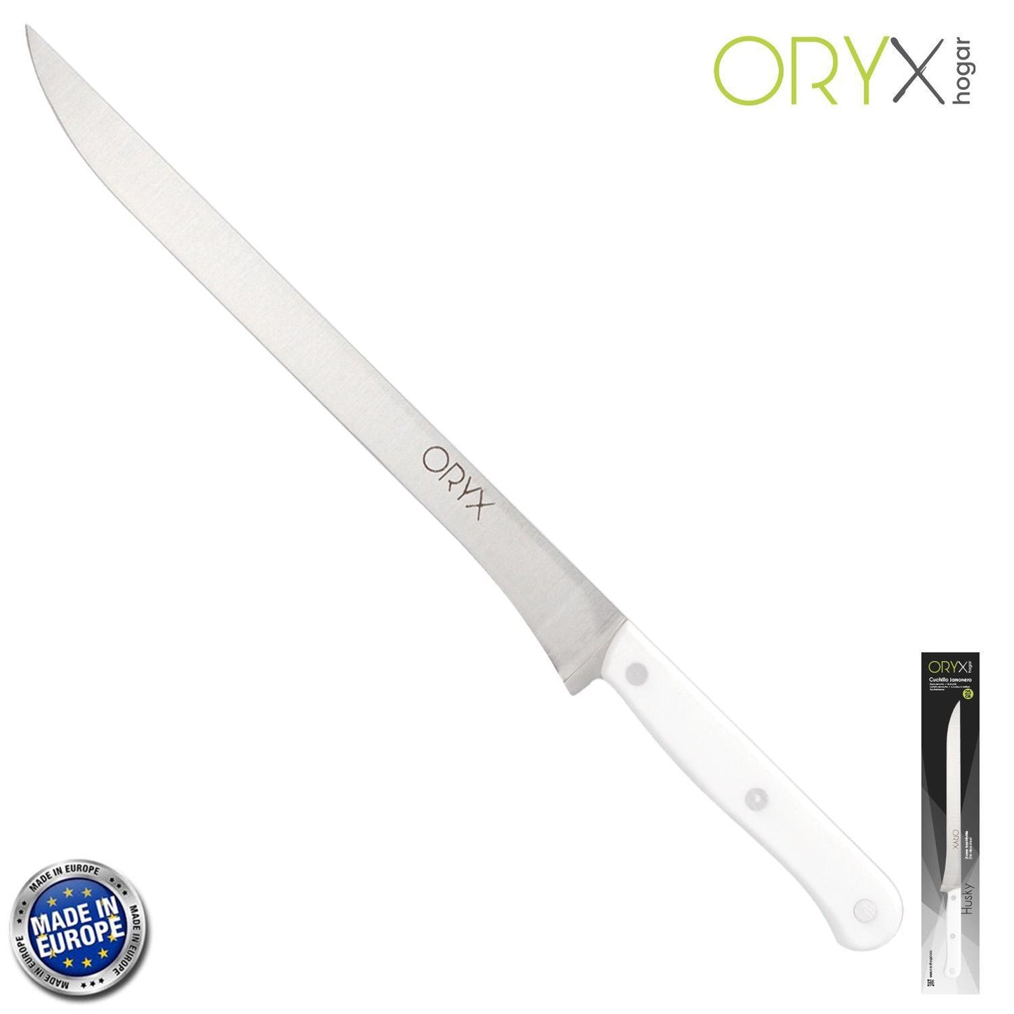 Cuchillo Husky Jamonero 25 Cm. Hoja Acero Inoxidable, Cuchillo Jamon, Cuchillo Cortar Jamon Mango Ergonomico Blanco_0