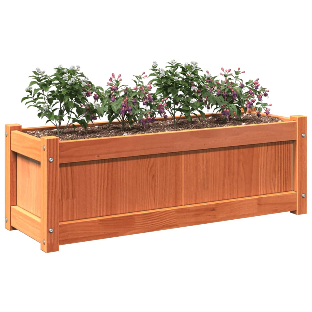 Jardinera Exterior Madera Maciza Pino Marrón Cera 90x31x31 Cm_3