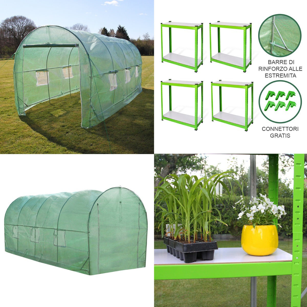 Invernadero Politúnel Con Estantería Galvanizada De Jardín Carpa De Cultivo 19mm 5 X 2m_4