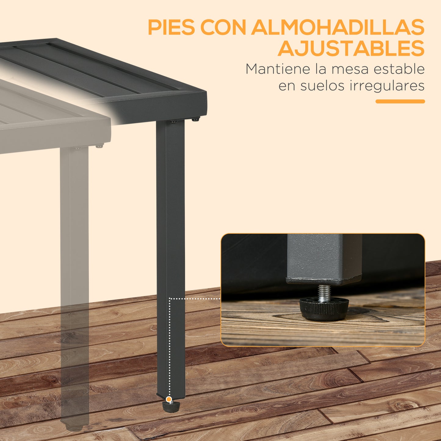Outsunny Mesa De Jardín Cuadrada Con Orificio Para Sombrillas Ø45 Mm 51x51x51 Cm_5